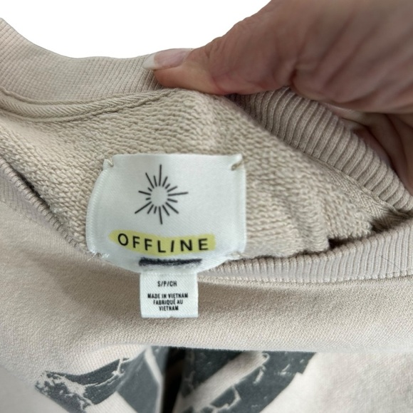 Aerie Oversized Cool Down Plz Crewneck Sweatshirt in Beige/Black Size S - Picture 7 of 7